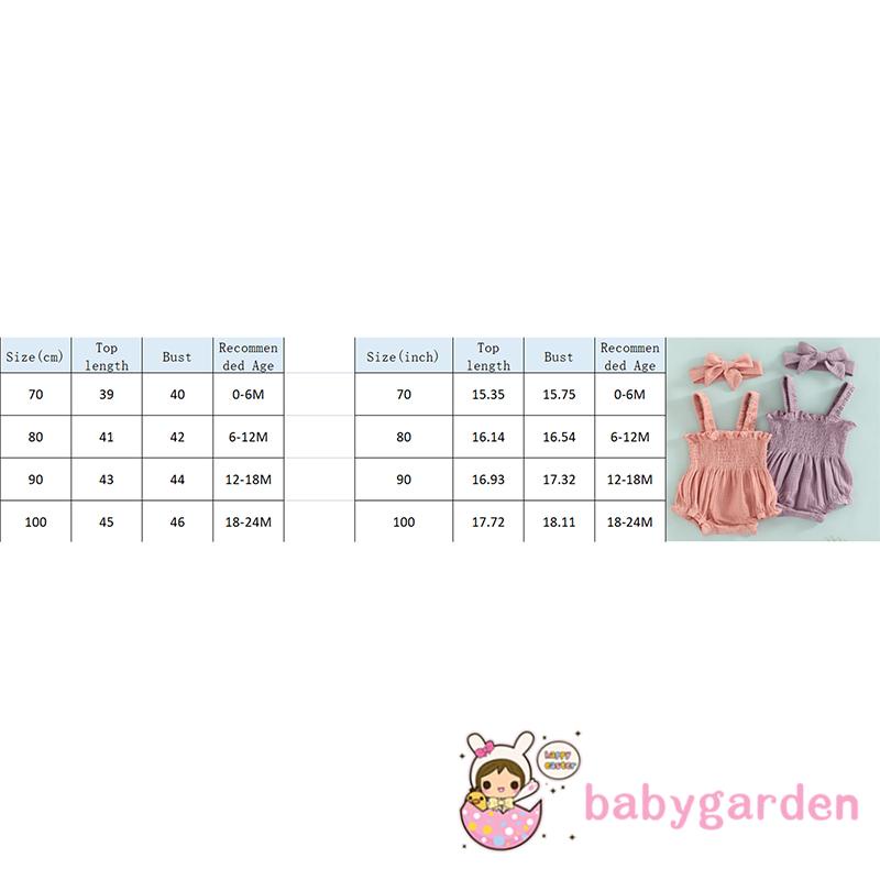 Bộ Áo Liền Quần Mùa Hè Không Tay Màu Trơn Có Diềm Xếp Nếp + Băng Đô Cho Bé Gái 0-24 Tháng Tuổi