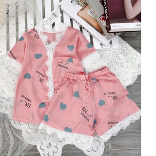 Set Bộ Quần Áo Bé Gái Lụa Satin Tay Ngắn Siêu Xinh Pijama Bộ Mặc Nhà [BN22] Babi mama