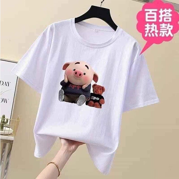 [FREESHIP_50K] Áo Phông Nữ Dáng Rộng In Hình Cute Màu Trắng Hồng