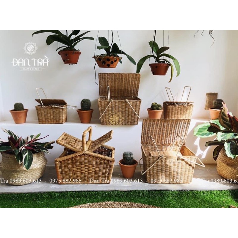 Giỏ Picnic Mây Quai Sắt ĐAN TRÀ - Decor Mây Tre Đan