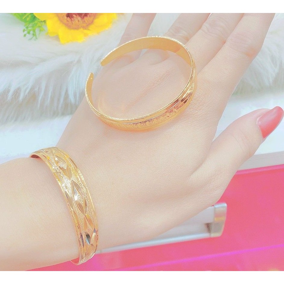 Vòng Tay Nữ Mạ Vàng 18k Khắc Hoạ Tiết Đơn Giản Sang Trọng Mẫu Mới 38r