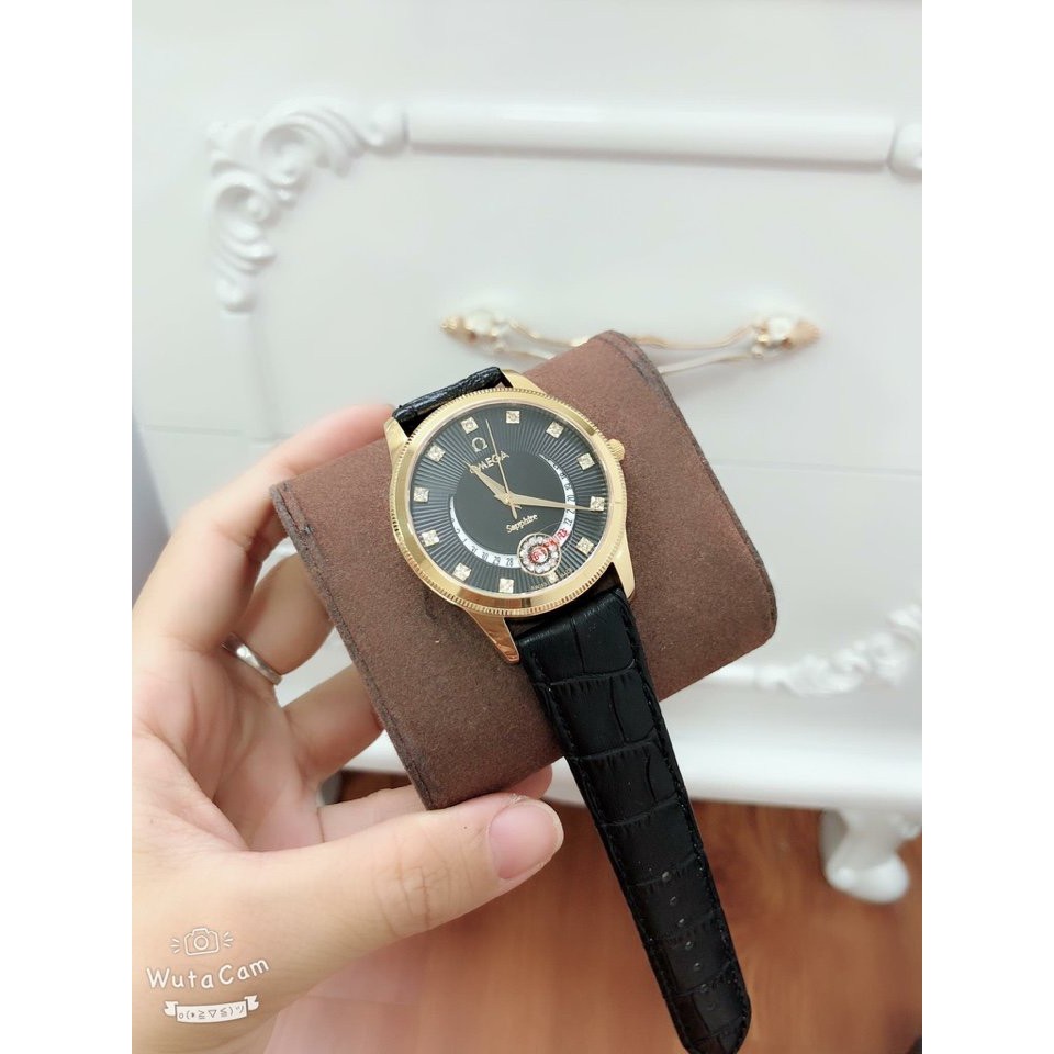 Đồng hồ Omega Nam nữ dây da thời thượng máy nhật  mặt saphire chống xước