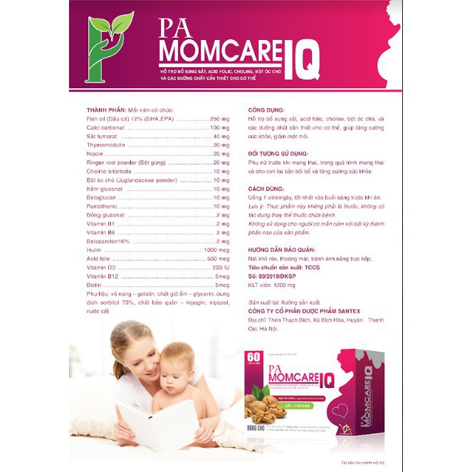 PA Momcare IQ Hộp 30 Viên - Bổ Sung Sắt, Tăng Cường Sức Khỏe, Giảm Căng Thẳng, Mệt Mỏi
