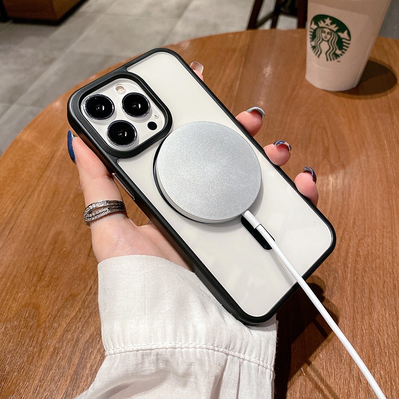 Macaron Transparent Phone Case Hard Protective Cover compatible for Iphone 13 12 11 Pro Max Wireless Magnetic Charging Couples