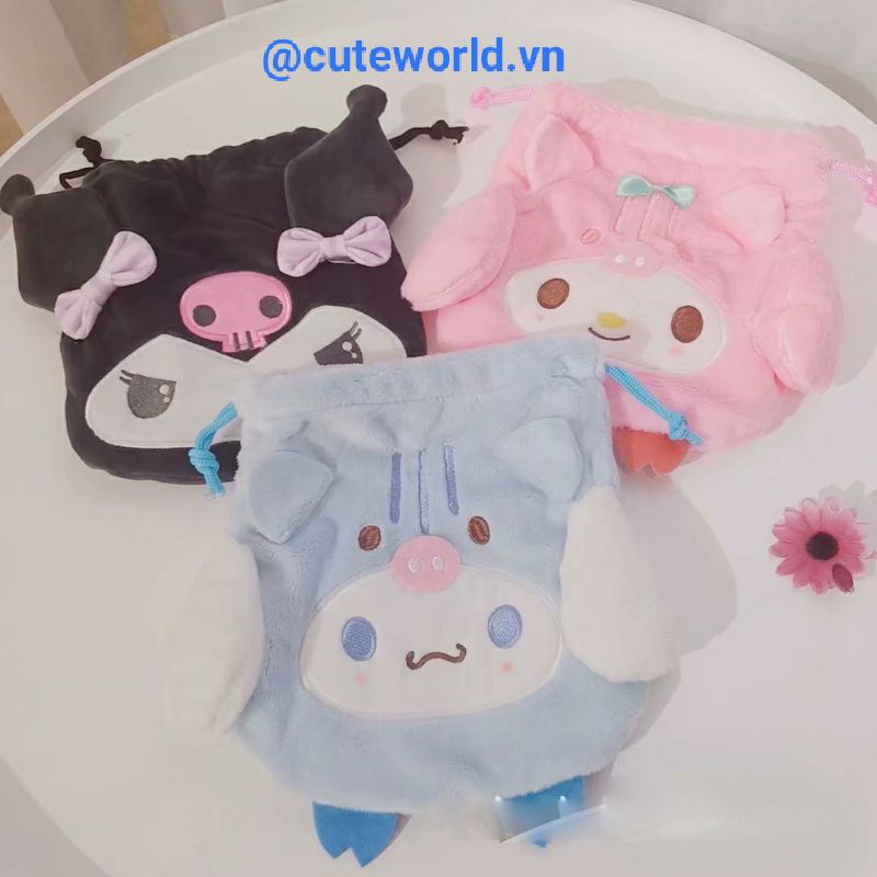 Túi đựng mỹ phẩm dây rút Sanrio bông mềm