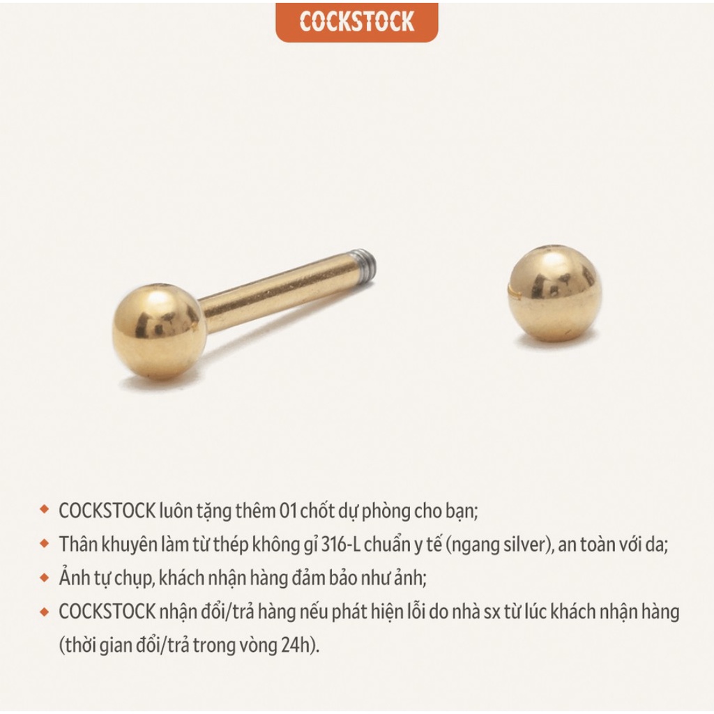 Khuyên tai thẳng 2 đầu bi thân dài (Long Marbles)