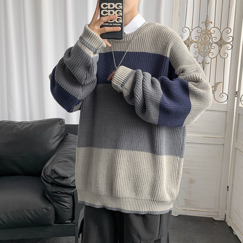 Áo Sweater Dáng Rộng Kẻ Sọc Kiểu Retro Thời Trang Mùa Thu 2020 Cho Nam