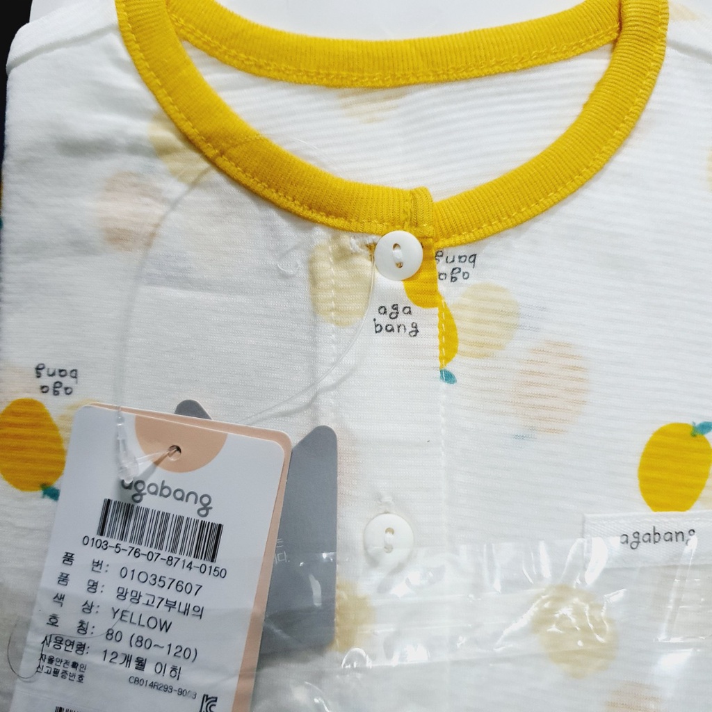[80] Bộ cotton hè thu tay lửng quần ngố chanh vàng Agabang cho bé trai bé gái agabang xuất Hàn dư xịn