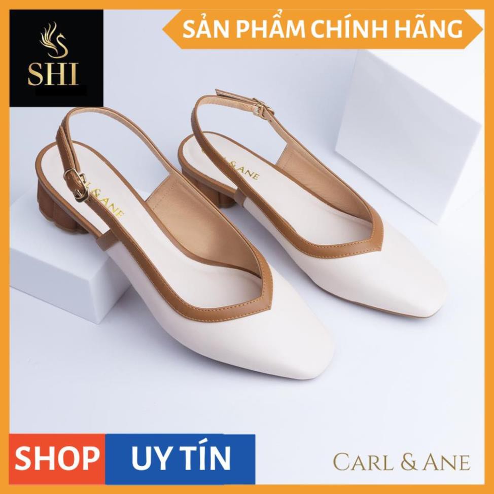 Carl & Ane - Giày cao gót thời trang mũi vuông hở gót phối dây tinh tế cao 3cm màu kem nhạt _ CL005 | BigBuy360 - bigbuy360.vn