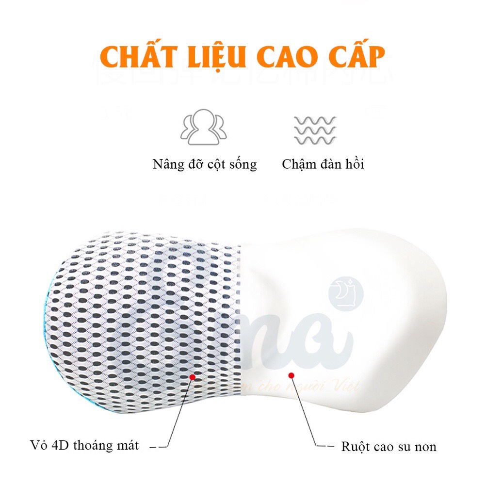 Gối kê lưng chống đau lưng, thoát vị đĩa đệm - Ruột gối cao su non - Thương hiệu doron bảo hành 1 năm