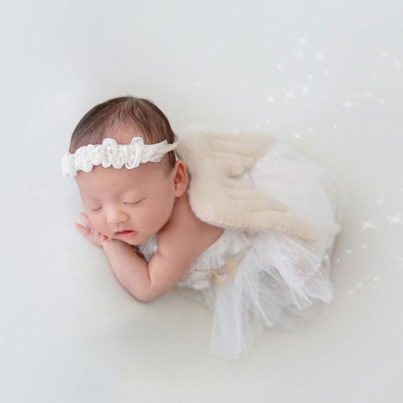 Bộ Áo Liền Quần Phối Ren Kèm Băng Đô Xinh Xắn Cho Bé Chụp Ảnh