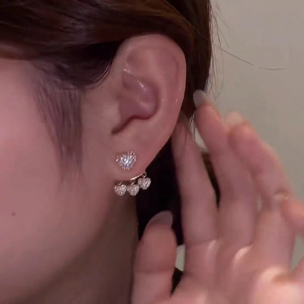 Bông Tai Hình Trái Tim Đính Đá Toàn Diện Bằng Bạc S925