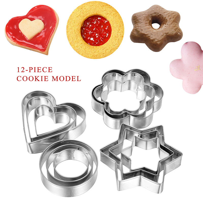 Set 12 Khuôn Cắt Bánh Quy Hình Trái Tim Bằng Thép Không Gỉ