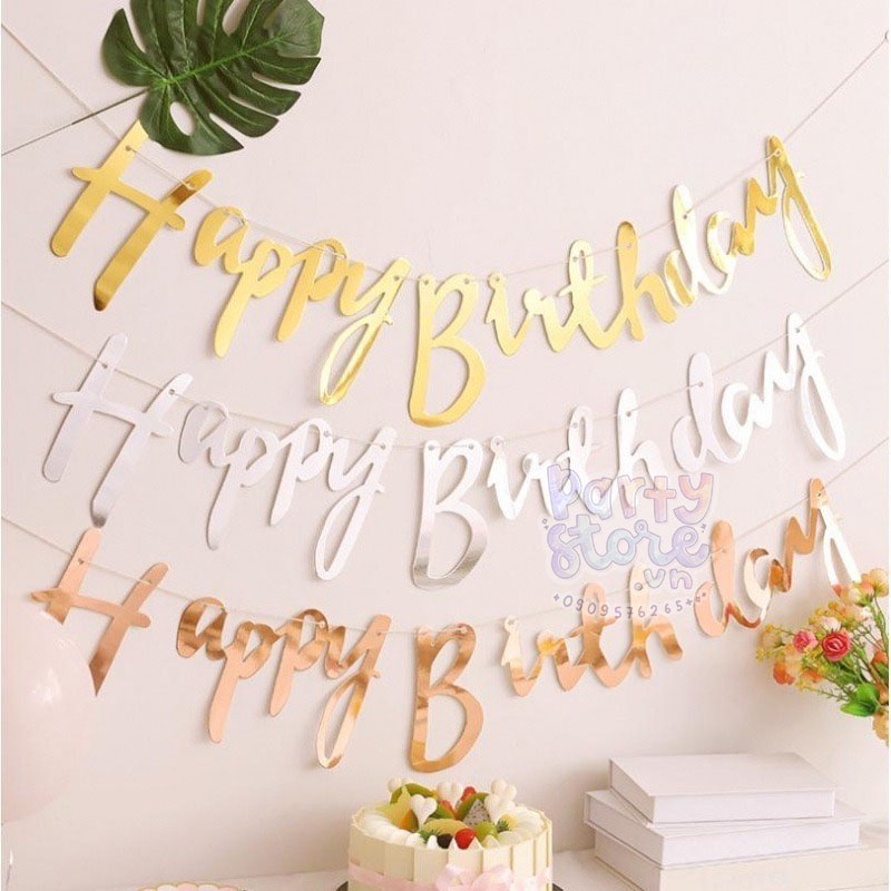 Dây chữ Happy Birthday ép kim kiểu mới, trang trí sinh nhật