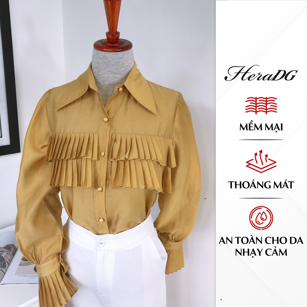 Áo Sơ Mi Dài Tay Nữ HeraDG Thiết Kế Cổ Đức, Xếp Ly Ngực Trước Tinh Tế, Chất Tơ Nhật Mềm Mịn SAKBA055