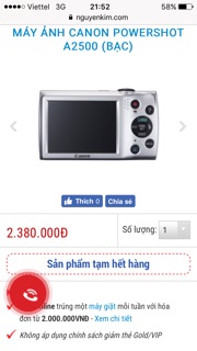 Máy ảnh kỹ thuật số Canon PowerShot A2500 - 16 MP