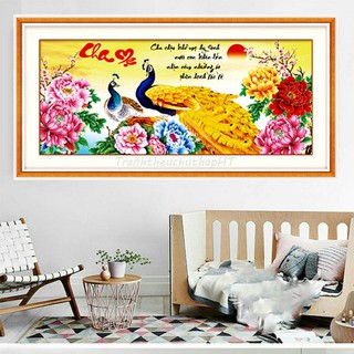 Tranh đính đá, Tranh thêu chữ thập 3D Cha mẹ LV134, LV3134