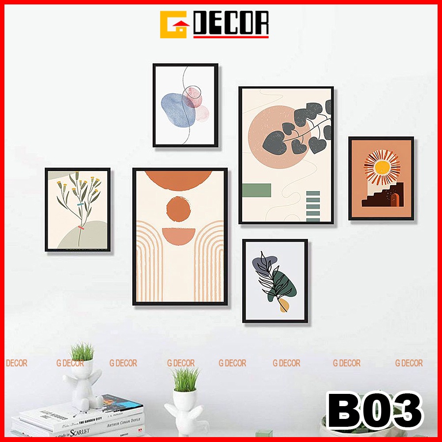 Tranh treo tường canvas khung gỗ 6 bức phong cách hiện đại Bắc Âu tranh Tropical trang trí phòng khách phòng ngủ spa B03