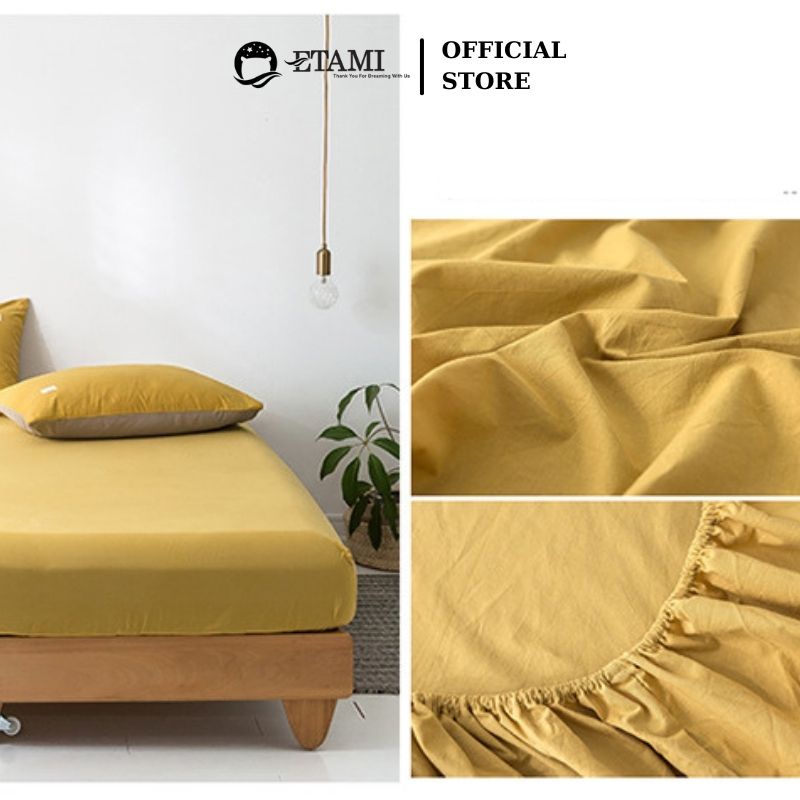 Bộ ga gối cotton tici ETAMI ga trải giường và 2 vỏ gối màu vàng đậm miễn phí bo chun cho drap giường ga trải giường T06