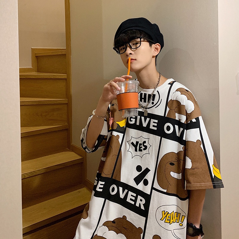 Áo Thun Tay Ngắn Dáng Rộng In Hoạt Hình Phong Cách Hàn Quốc Thời Trang Mùa Hè Cho Nam