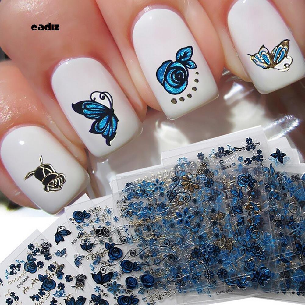 [Hàng mới về] Set 24 tờ miếng dán trang trí móng hình hoa/lá/bướm 3D