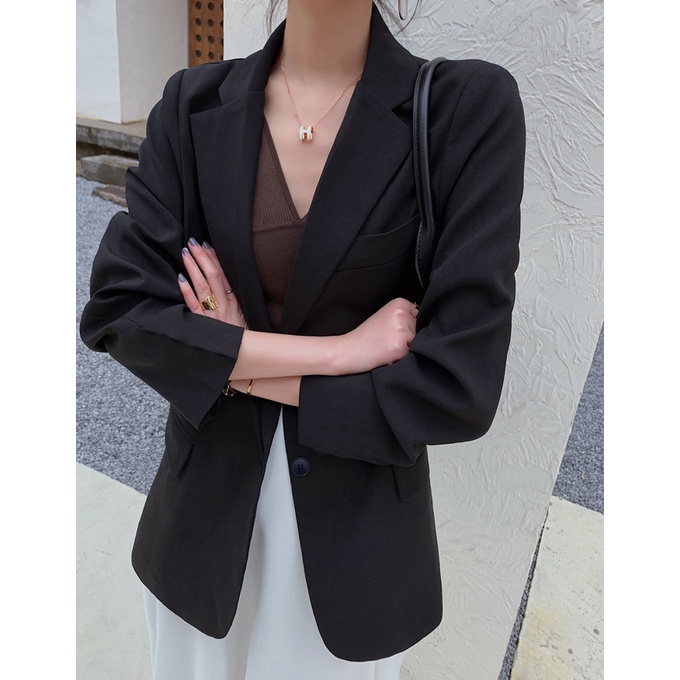 Áo Khoác Blazer Màu Đen Thiết Kế Đơn Giản Thời Trang Mùa Thu Cho Nữ