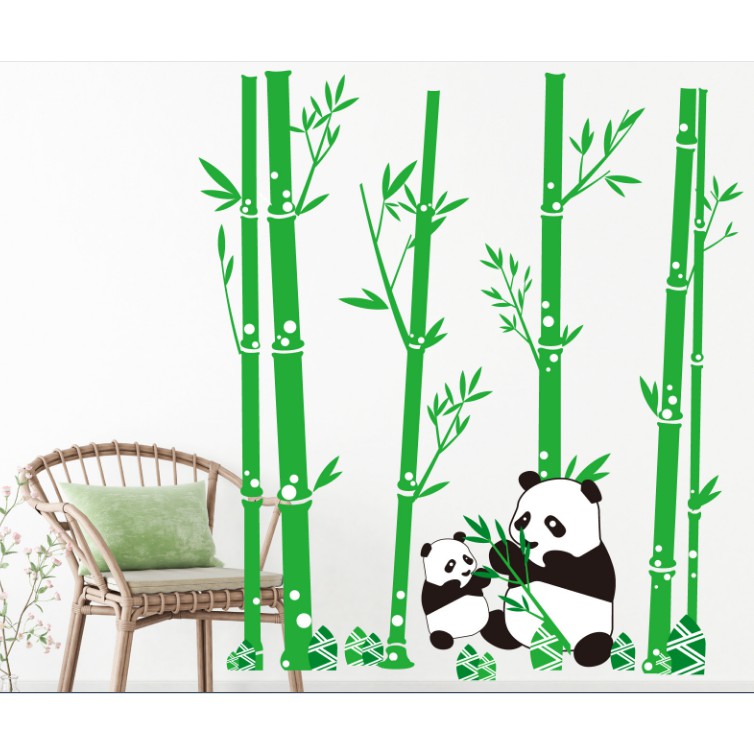 Decal trang trí tường Mẹ Con Gấu Trúc và Bụi Trúc