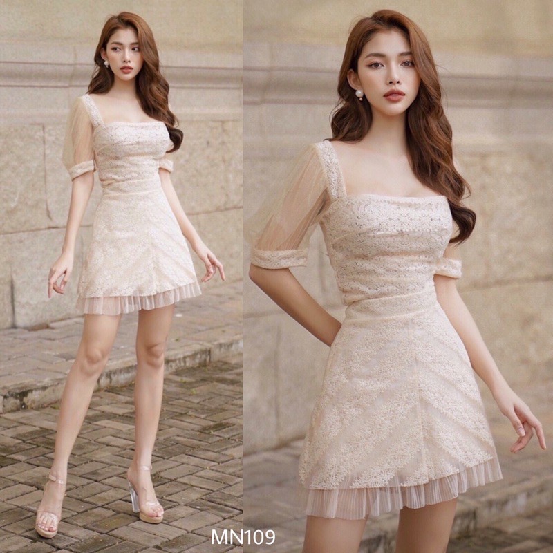 Đầm dáng ôm đầm ren ngắn tay đầm sang trọng đầm dự tiệc đi chơi cao cấp - MN109 - Đầm Váy Mina