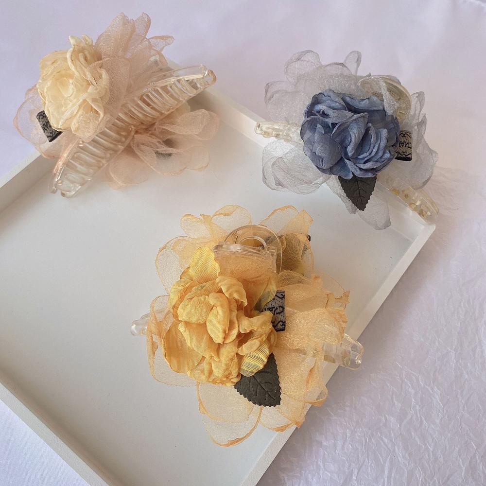 VANES1 Kẹp Tóc Càng Cua Đính Hoa Vải Lưới Kiểu Hàn Quốc Dễ Thương Cho Bạn Gái