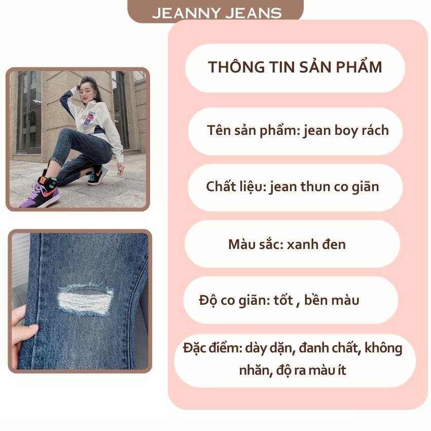 Quần bò baggy nữ JEANNY JEAN rách lưng cao ống ôm chất co giãn màu xám đen 091
