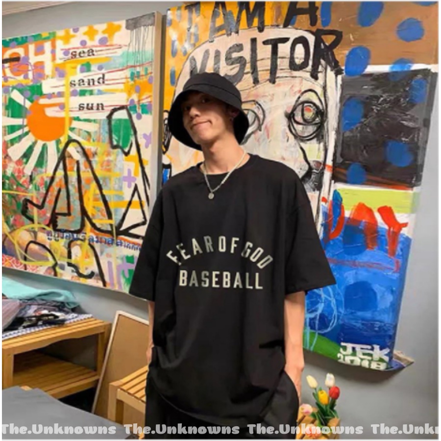 ⚡️[BEST QUALITY]⚡️-FEAR OF GOD FOG Season 7 main line BASEBALL flocking letters high street trend loose short-sleeved
