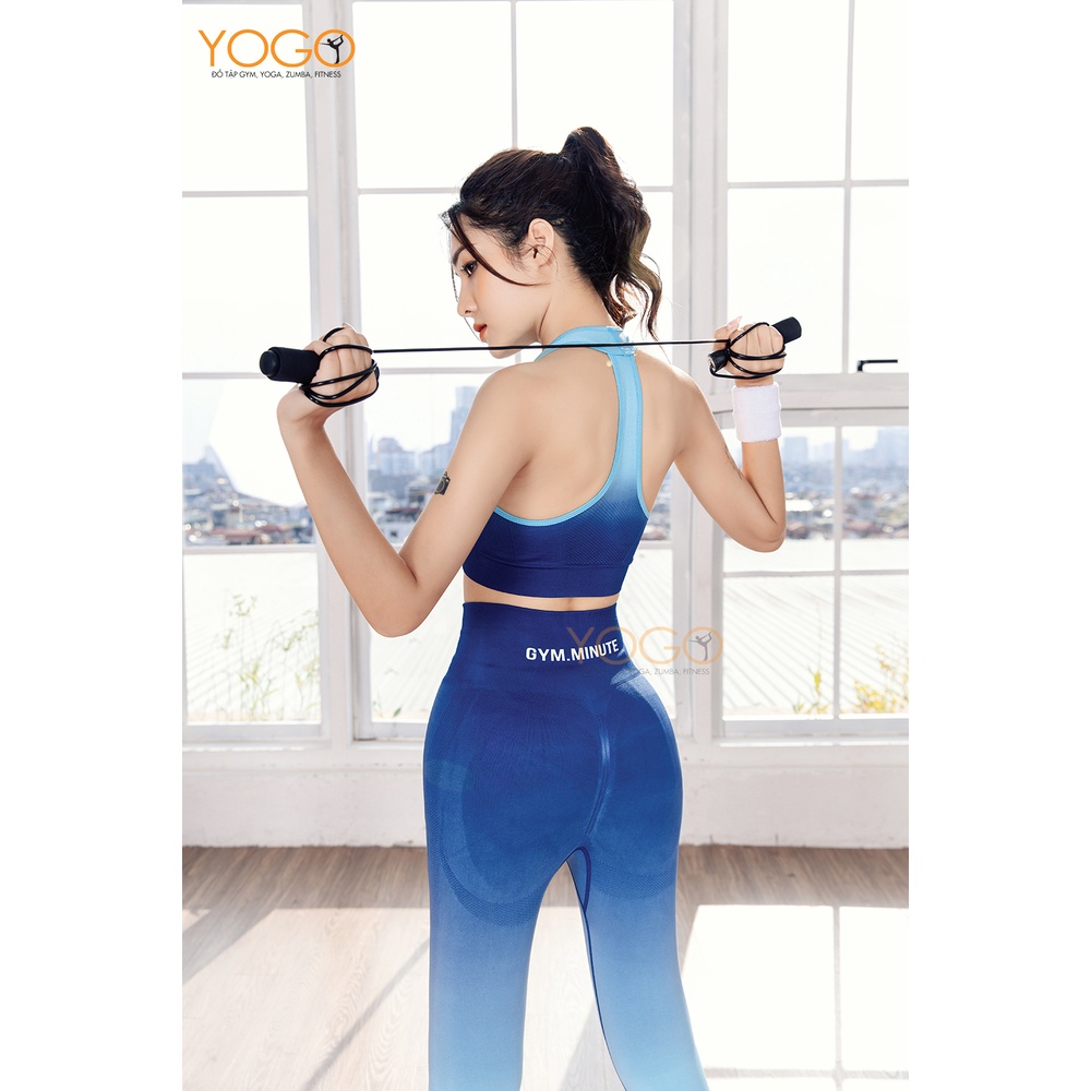 Set đồ tập gym áo bra quần dài omber 2 màu cá tính vải dệt thấm hút mồ hôi cao cấp G238 YOGO