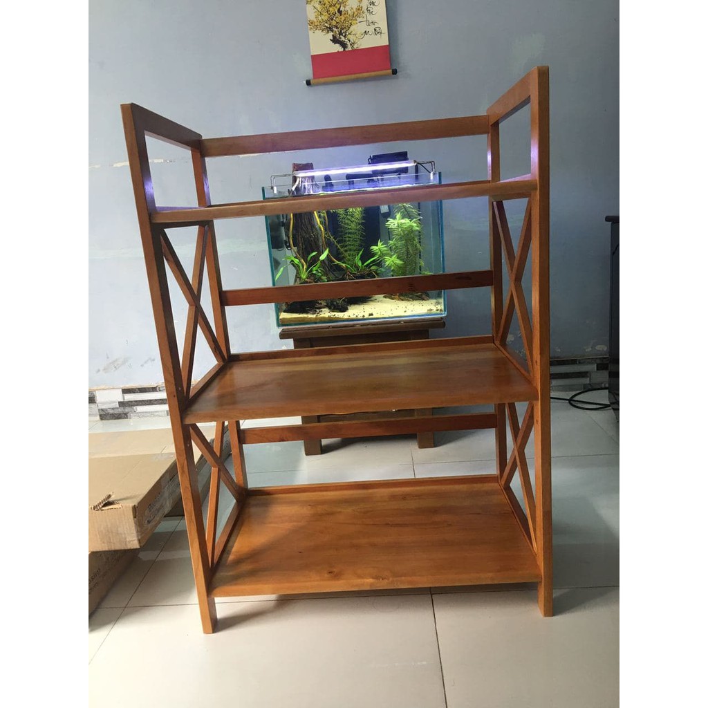 Kệ Lò Vi Sóng Gỗ Cao Su 3 Tầng 64cm
