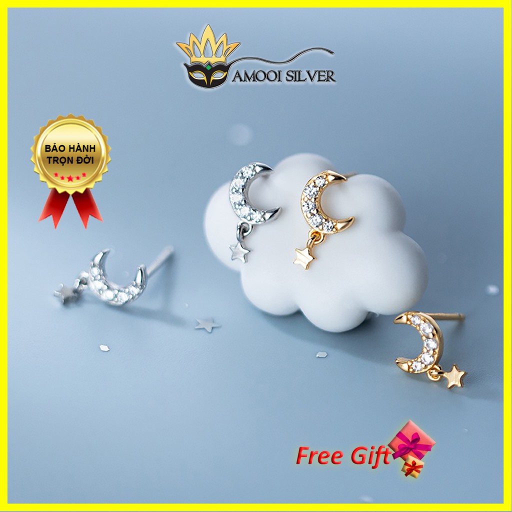 Bông tai bạc S925 vầng trăng khuyết - Amooi Silver AB202