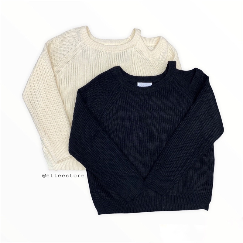 Áo len nữ hở vai ET.TEE co giãn freesize màu đen kem YDL A1886 | BigBuy360 - bigbuy360.vn