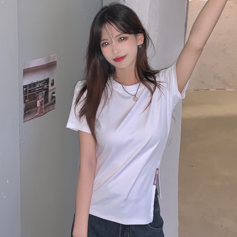 Áo Thun Tay Ngắn Cổ Tròn Xẻ Tà Thời Trang Dành Cho Nữ