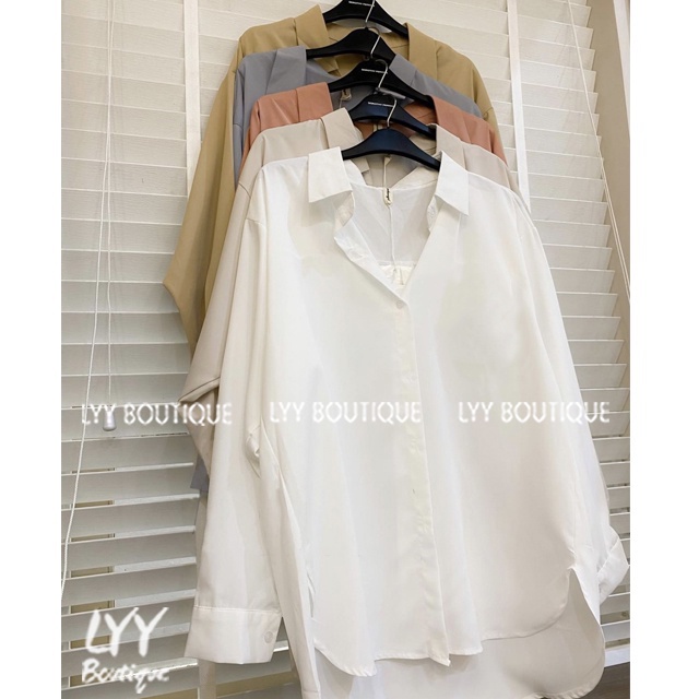Áo sơ mi nữ dài tay lụa voan trơn dáng đuôi tôm, Áo sơmi nữ form oversize nhiều màu LYY BOUTIQUE