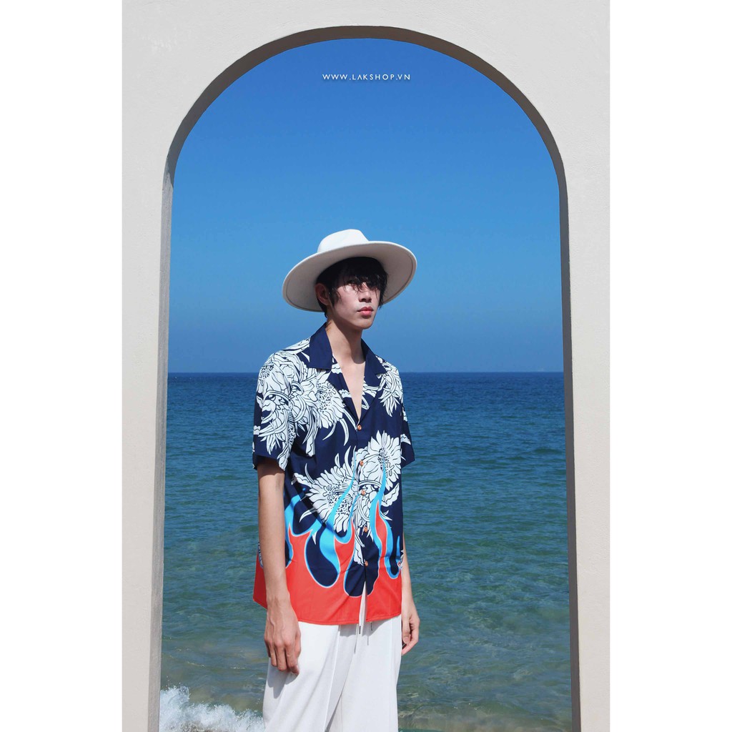 Áo sơ mi nam Oversized Flower Flame Short Sleeve