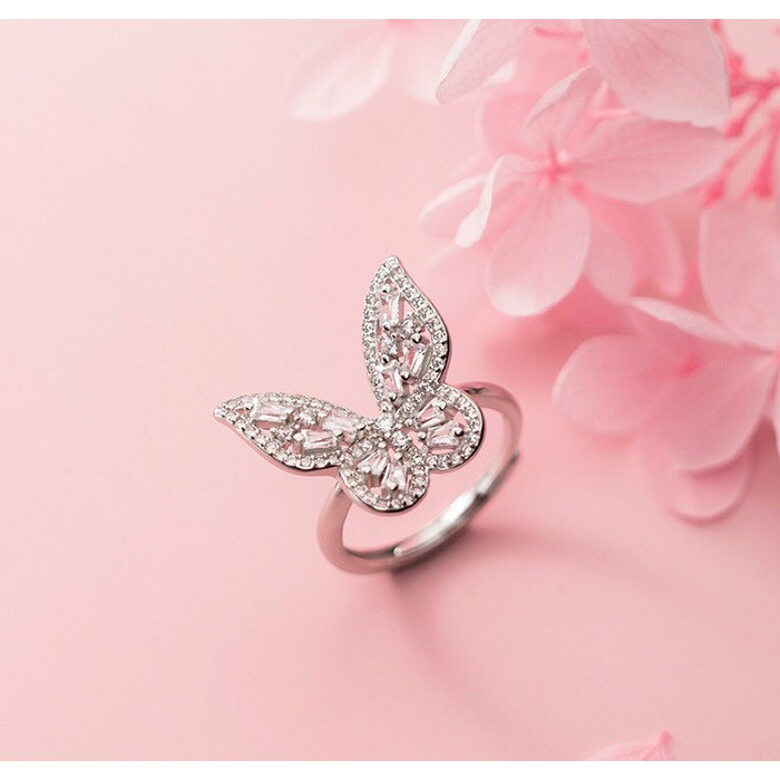 Nhẫn bạc nữ hình con bướm siêu xinh, nhẫn bạc nữ tinh tế gắn đá pha lê trắng cao cấp hình con bướm siêu xinh !