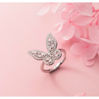 Nhẫn bạc nữ hình con bướm siêu xinh, nhẫn bạc nữ tinh tế gắn đá pha lê trắng cao cấp hình con bướm siêu xinh !