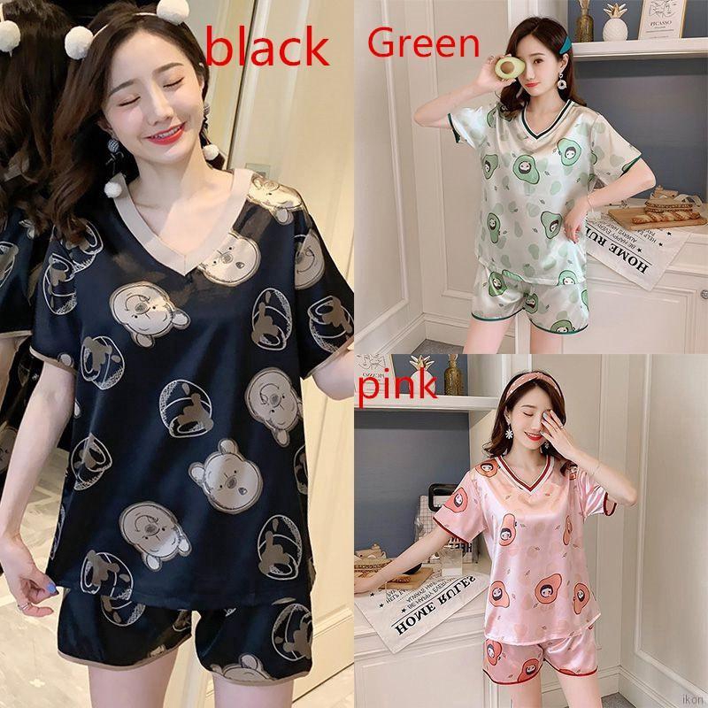 Bộ đồ ngủ Pijama ngắn tay cổ chữ V họa tiết hoạt hình thời trang nữ dễ thương