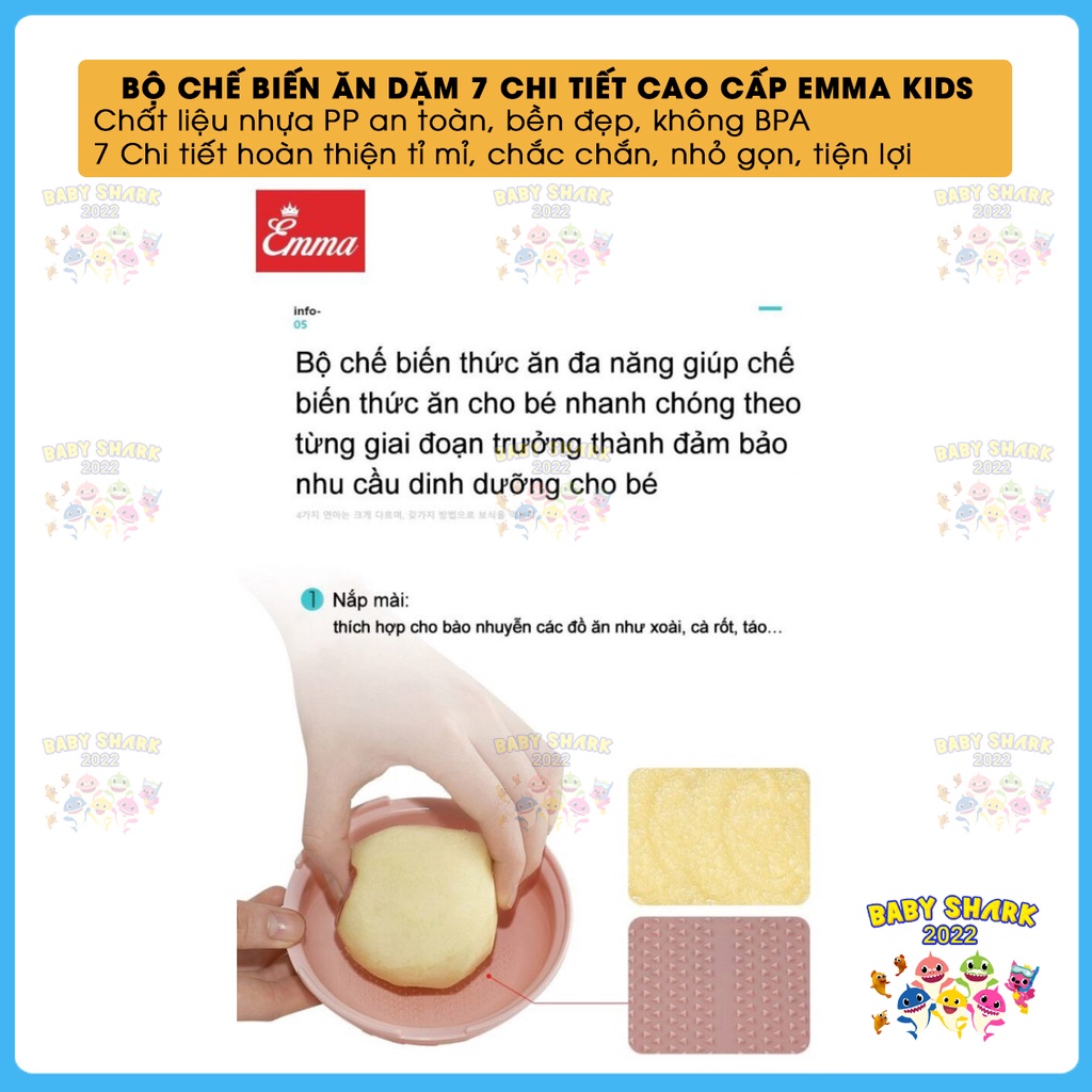 Bộ dụng cụ chế biến ăn dặm 7 chi tiết cao cấp EMMA KIDS cho bé ăn dặm