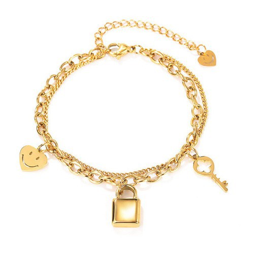 Lắc Tay 2 Tầng Hình Ổ Khóa Titan Ko Đen TT 3195