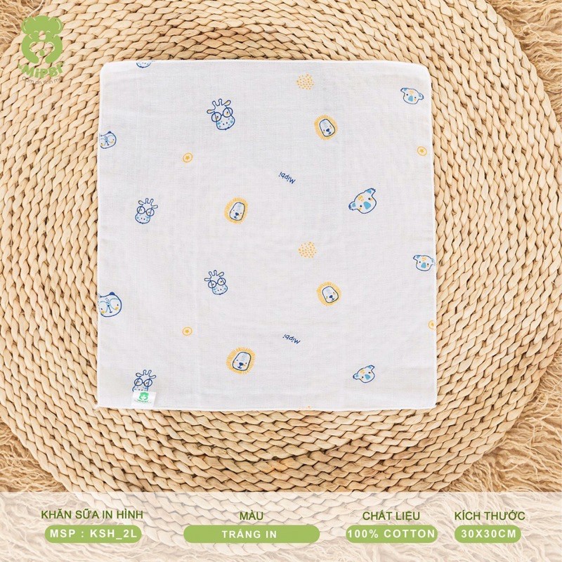 Túi 5 khăn sữa 2 lớp in hình Mipbi 100% COTTON kích thước 30x30cm Khăn xô Khăn mặt Khăn đa năng in hình cho bé