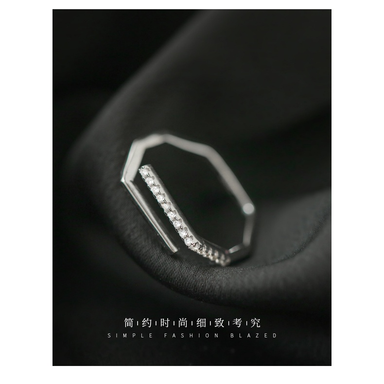 S925 Silver Diamond geometric opening ring female personality minority ring