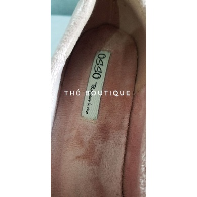 Giày cao gót chính hãng OSSO nhung lông thỏ màu hồng nude pastel 7cm size 38