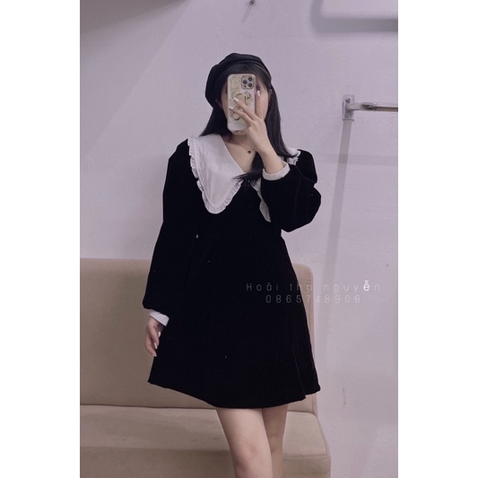 Váy nhung cổ bèo