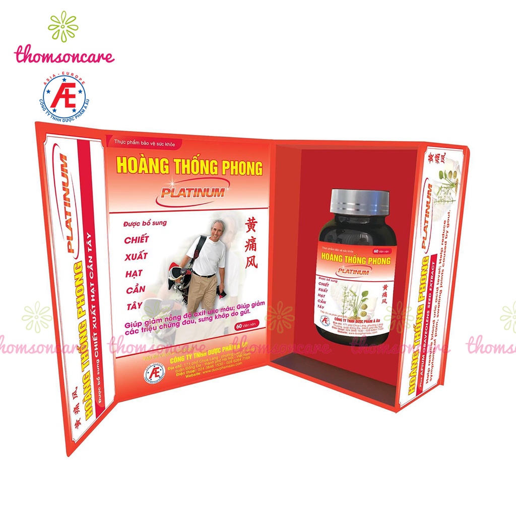 Hoàng thống phong Platinum Lọ 60v Hàm lượng cao Mẫu mới, giảm gout, acid uric mỡ máu cho người bị gút