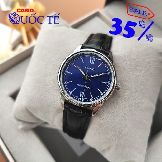 Đồng hồ nữ casio 💖freeship💖đồng hồ casio nữ ltp-v005l-2budf mặt xanh dây da đen