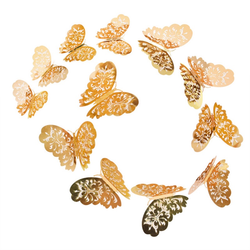 Hot 12 Cái Cờ Bướm Vàng Nhân Tạo Kết Cấu Kim Loại Lãng Mạn Trang Trí Bánh Cưới Thủ Công